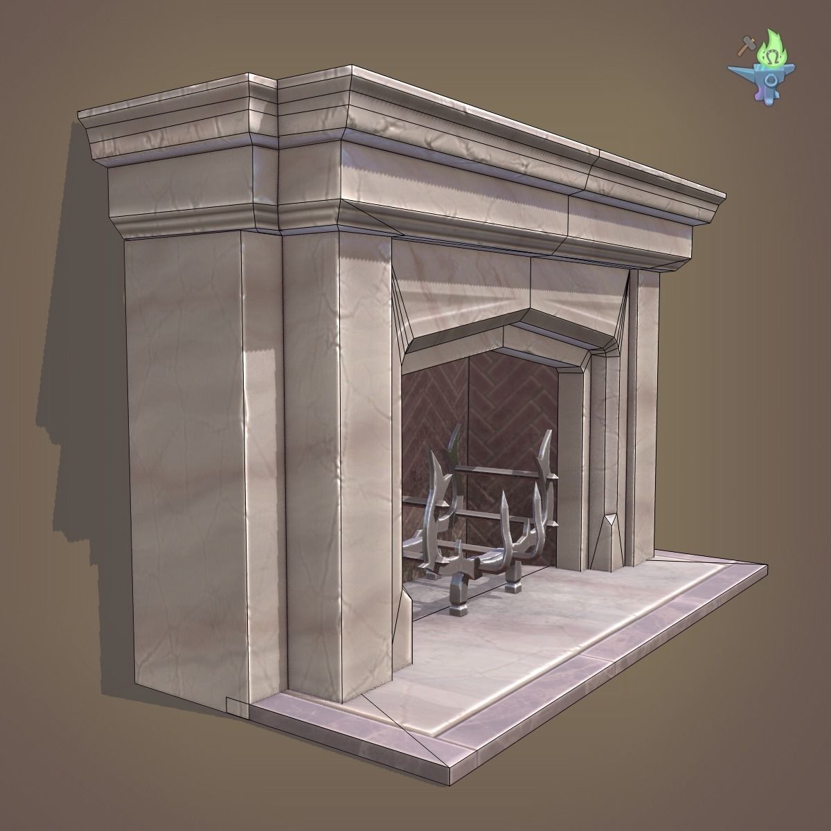 Neo Gothic Fireplace Low-poly 3D model_7