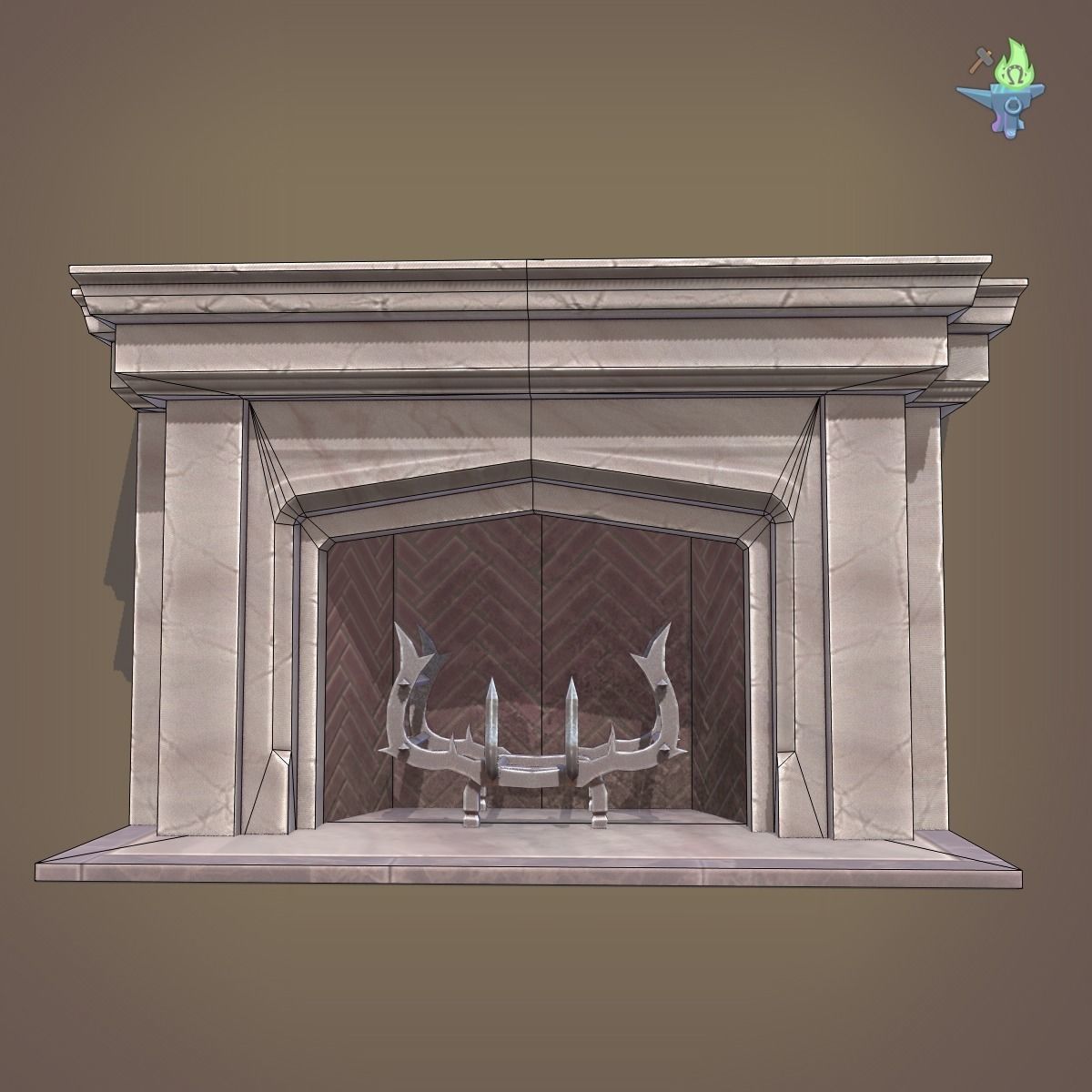 Neo Gothic Fireplace Low-poly 3D model_15