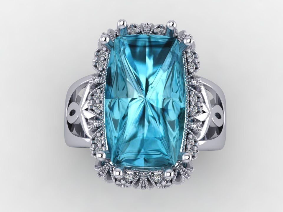 Ring with a large stone stl cad cam 3D print model_3