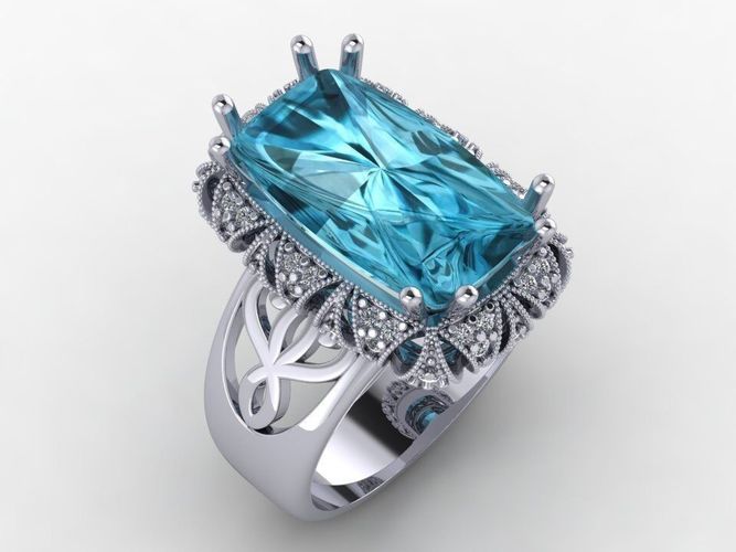 Ring with a large stone stl cad cam 3D print model