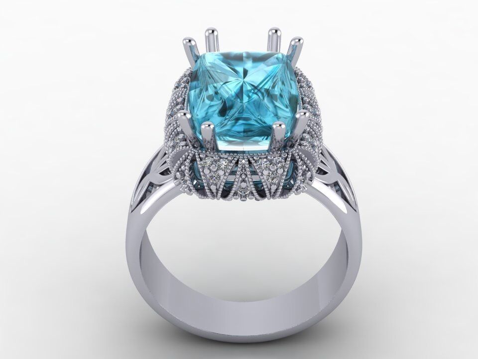 Ring with a large stone stl cad cam 3D print model_4