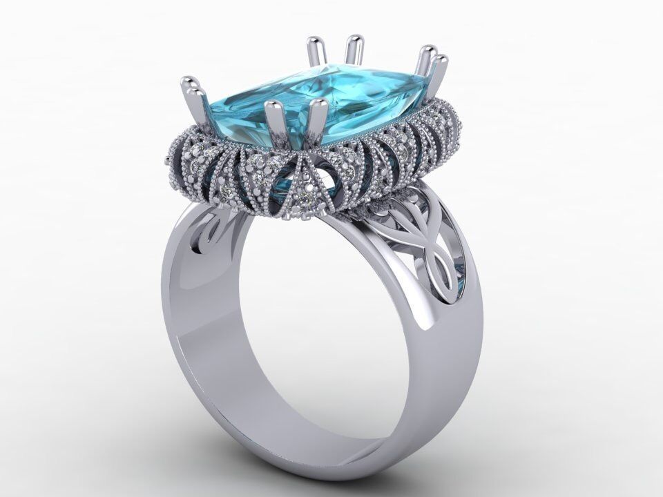 Ring with a large stone stl cad cam 3D print model_5