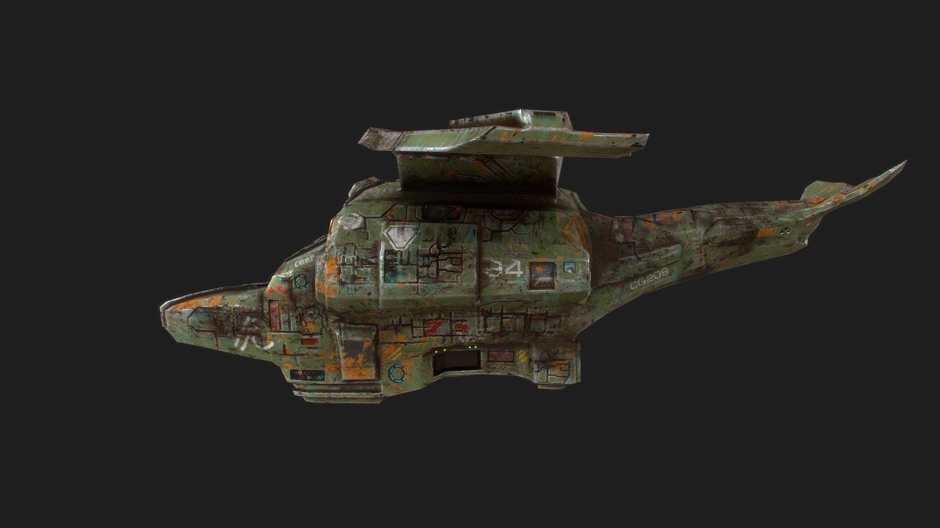 3d low poly sci fi spaceship Low-poly 3D model_1