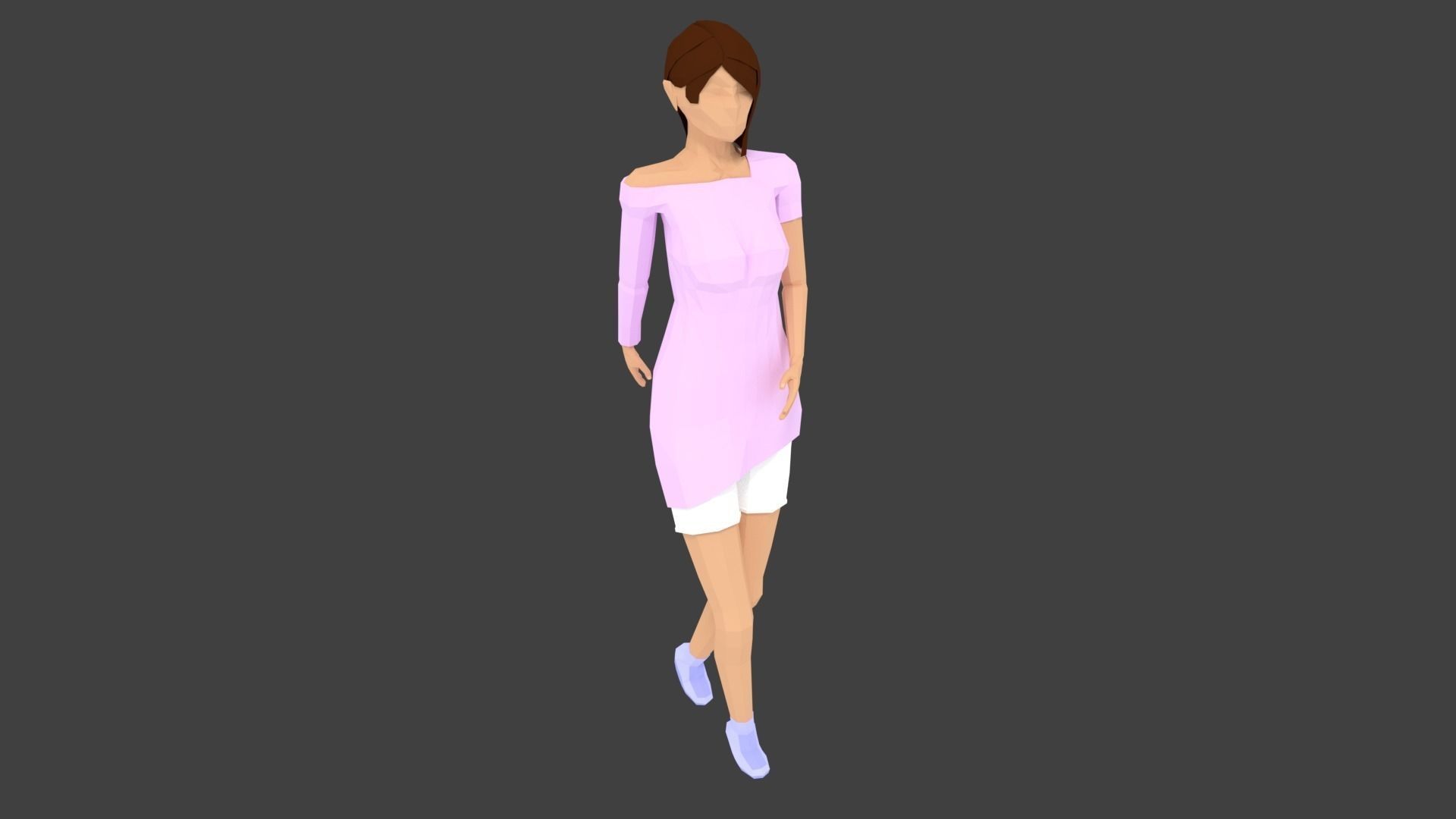 Low-poly Woman Pink Dress Low-poly 3D model
