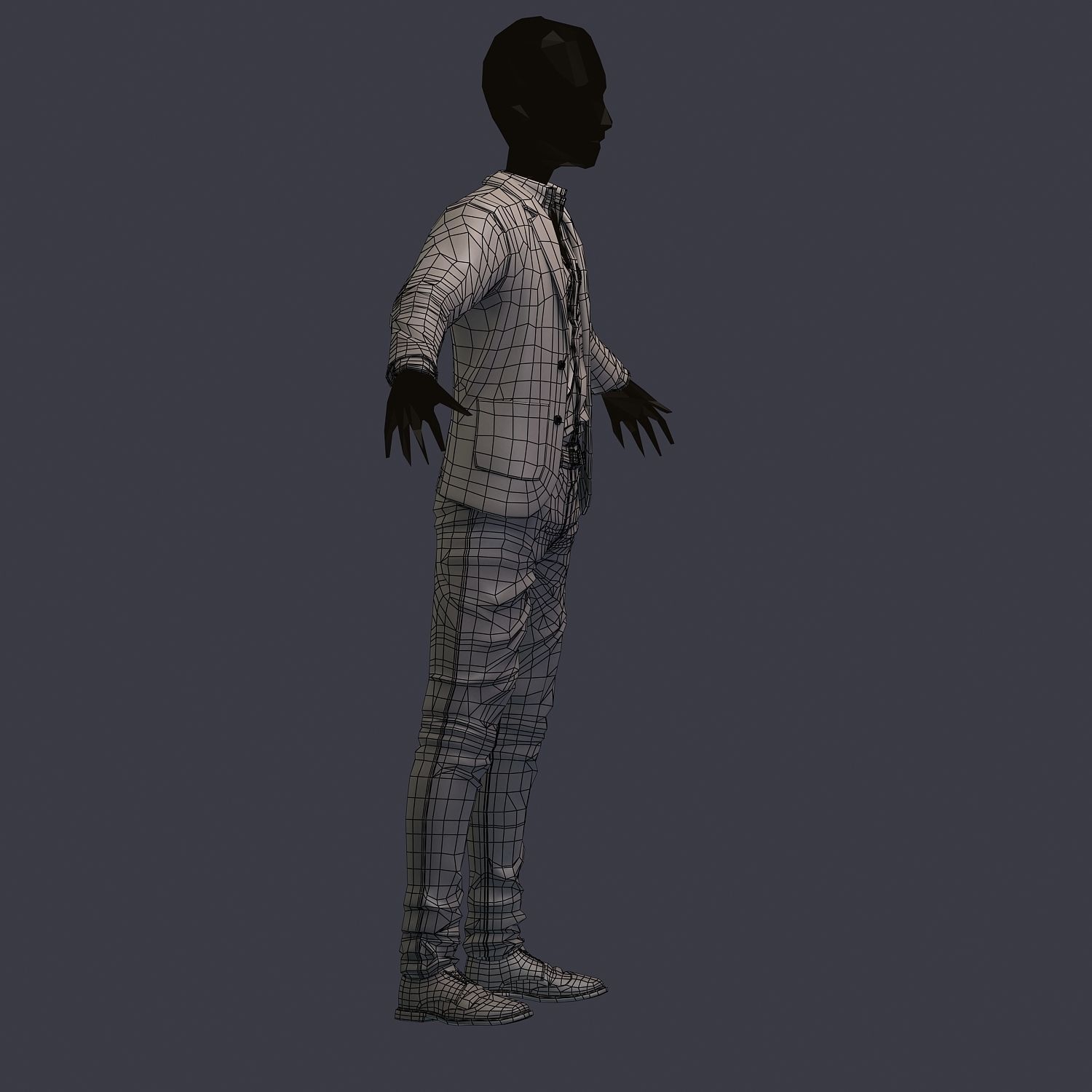 subdivision 3d model avatar male costume shirt pants shoes Low-poly 3D model_7
