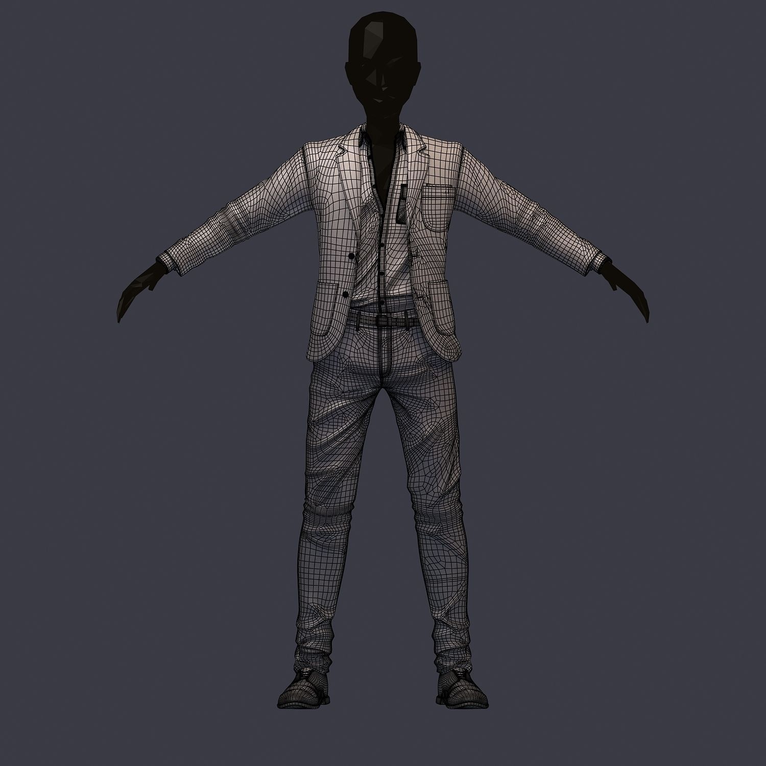 subdivision 3d model avatar male costume shirt pants shoes Low-poly 3D model_8