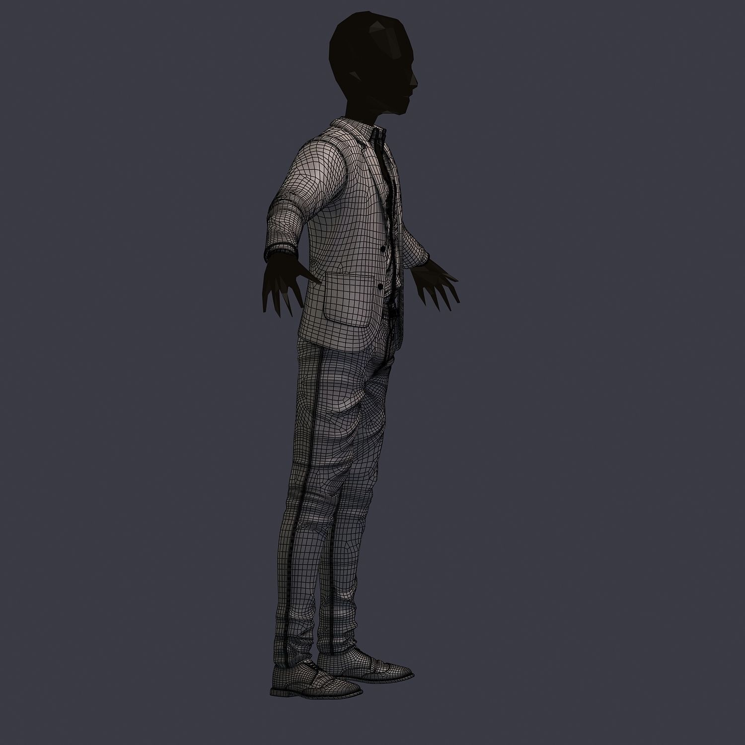 subdivision 3d model avatar male costume shirt pants shoes Low-poly 3D model_10