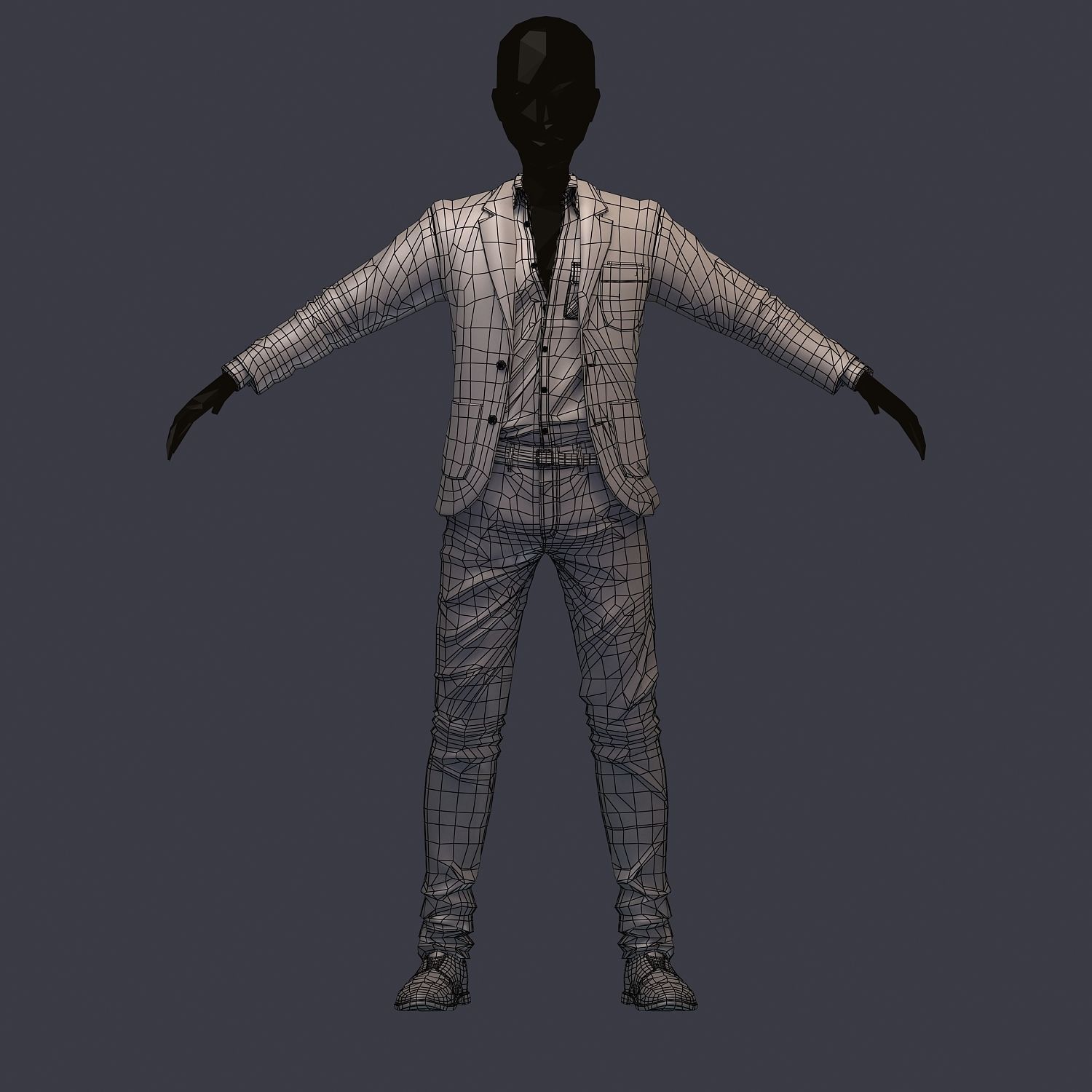 subdivision 3d model avatar male costume shirt pants shoes Low-poly 3D model_4