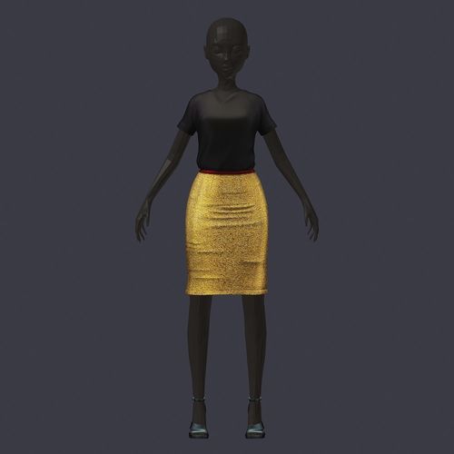 subdivision 3d model set black blouse gold skirt heel shoes 3D model