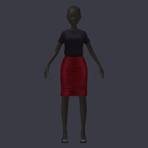 subdivision 3d model black blouse red leather skirt heel shoes Low-poly 3D model