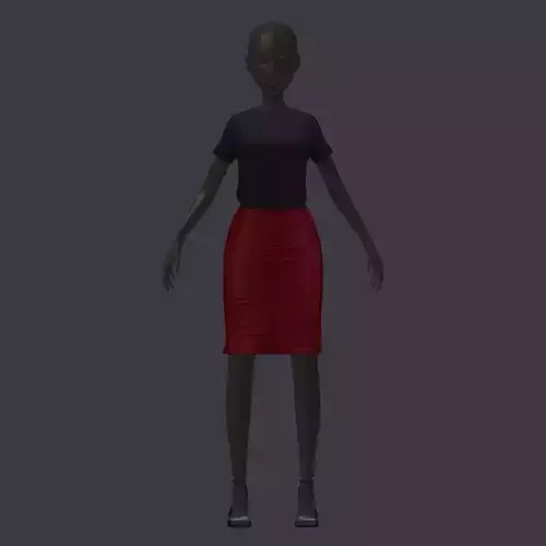 subdivision 3d model black blouse red leather skirt heel shoes