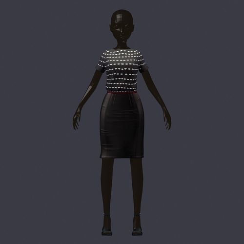 subdivision 3d model black topic leather skirt heel shoes Low-poly 3D model