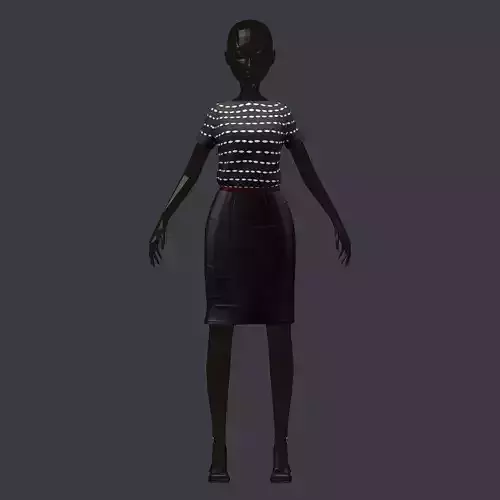 subdivision 3d model black topic leather skirt heel shoes