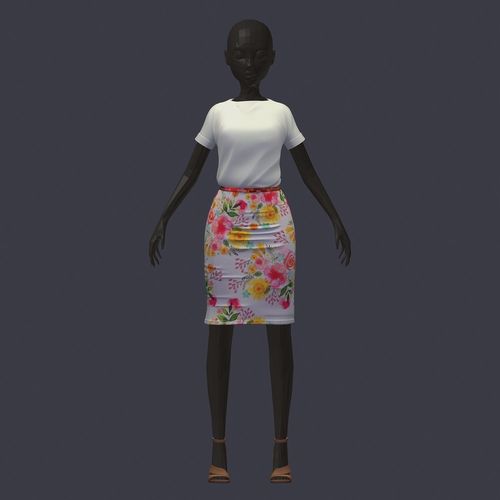 stylish avatar base set blouse skirt with flowers heel shoes Low-poly 3D model