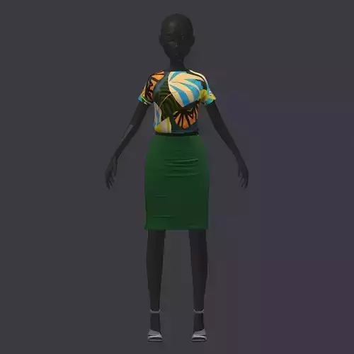 stylish avatar base set geometry color blouse green skirt Low-poly 3D model