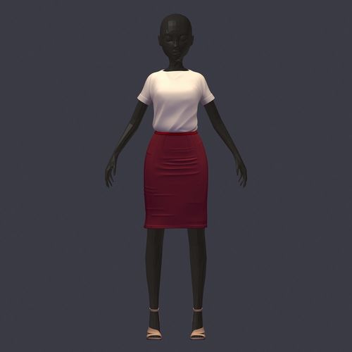 stylish avatar base set office girl blouse red skirt heel shoes Low-poly 3D model