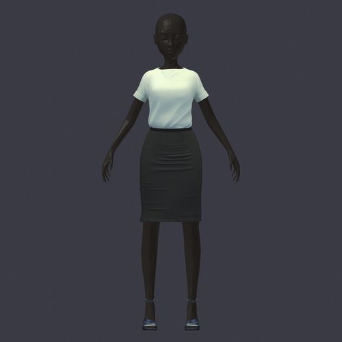 stylish avatar office girl white blouse grey skirt heel shoes Low-poly 3D model