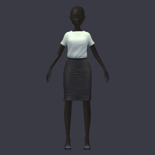 avatar base set office girl white blouse leather skirt heel shoe Low-poly 3D model