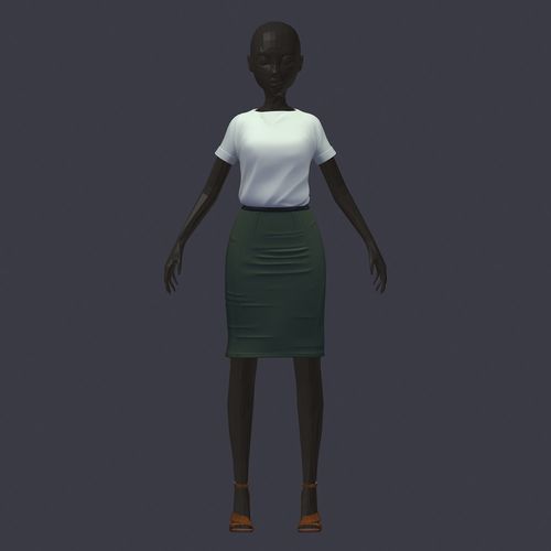 avatar base set white blouse grey skirt heel shoes Low-poly 3D model