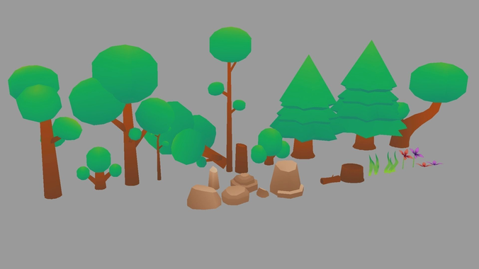 25 Low-Poly Forrest Assets Low-poly 3D model