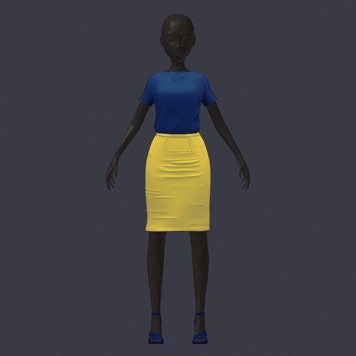 avatar base set office girl blouse blue yellow shirt hairpins Low-poly 3D model