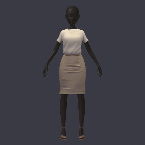Stylish avatar office girl creamyblouse beige shirt hairpins Low-poly 3D model