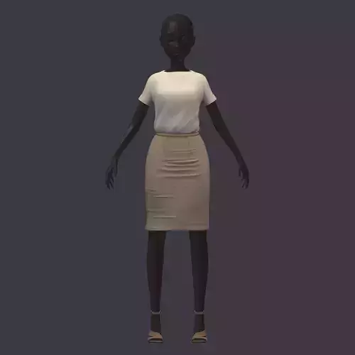 Stylish avatar office girl creamyblouse beige shirt hairpins Low-poly 3D model