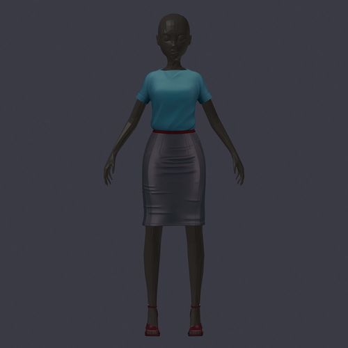 stylish avatar office girl turquoise blouse gray shirt hairpins Low-poly 3D model