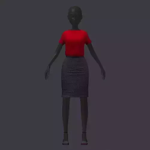 stylish avatar office girl red blouse black shirt dots hairpins Low-poly 3D model