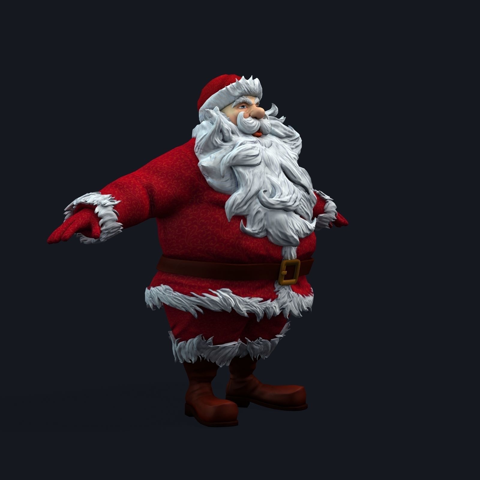 New cool Santa Claus with a big beautiful beard ready for your Low-poly 3D model_7