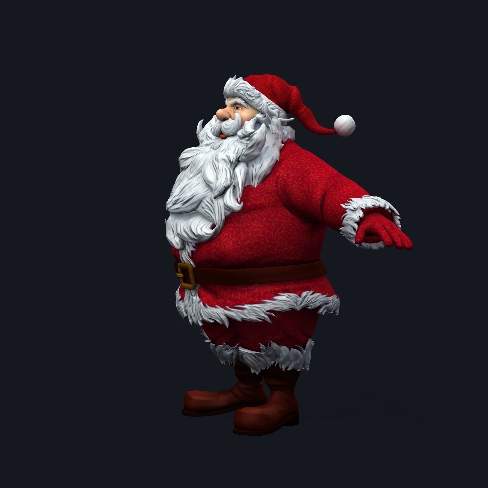 New cool Santa Claus with a big beautiful beard ready for your Low-poly 3D model_12