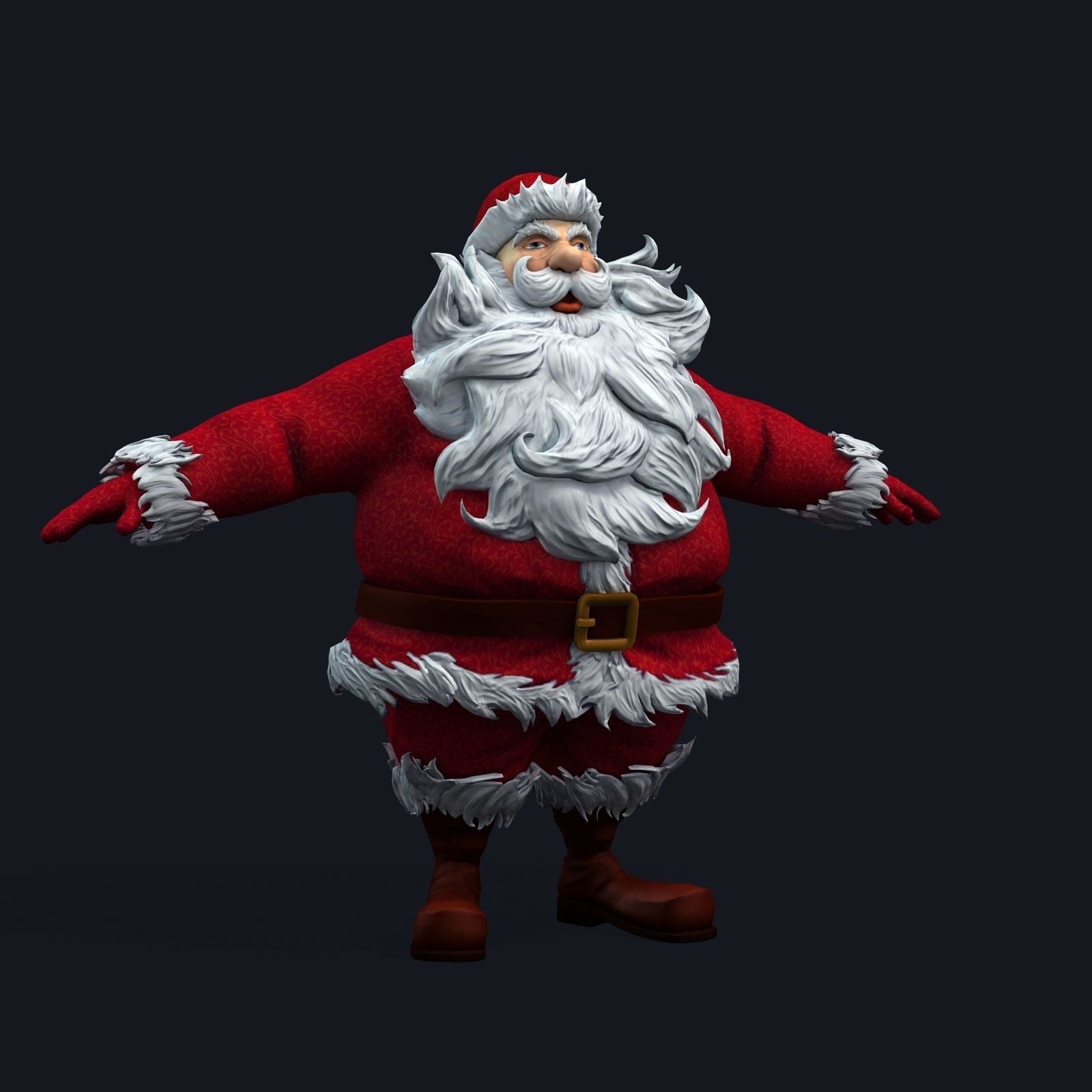 New cool Santa Claus with a big beautiful beard ready for your Low-poly 3D model_8