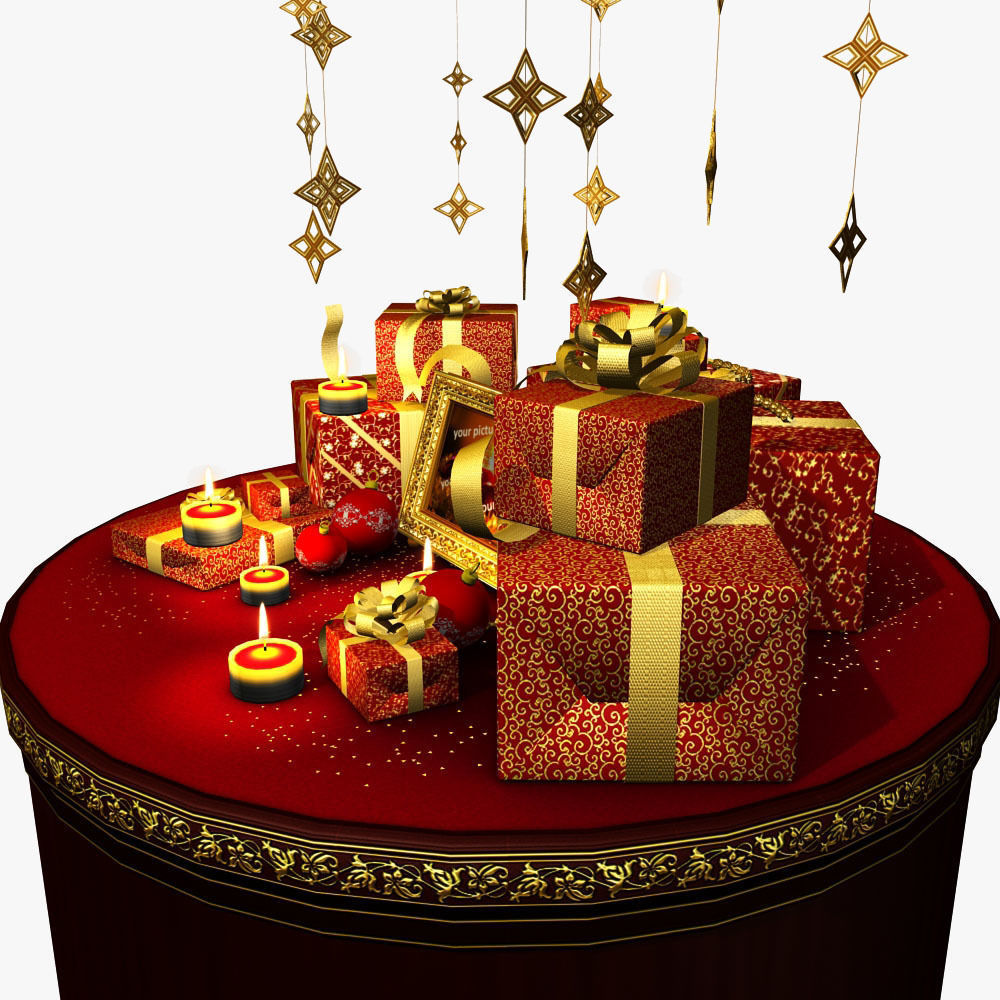 2026 Christmas scene bunch of presents in a room with candles Low-poly 3D model_10