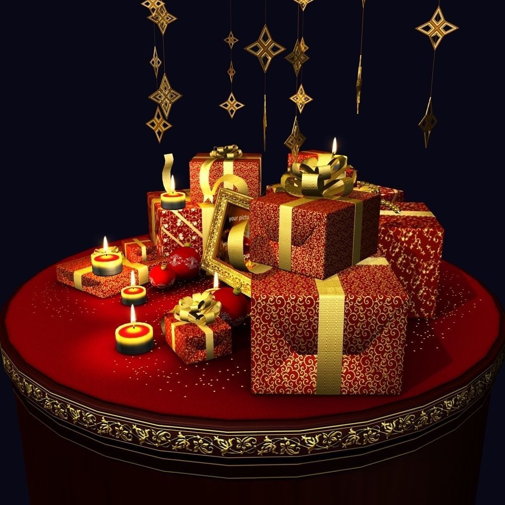 2026 Christmas scene bunch of presents in a room with candles Low-poly 3D model_15