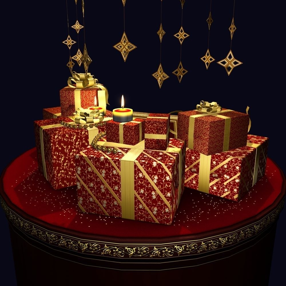 2026 Christmas scene bunch of presents in a room with candles Low-poly 3D model_13