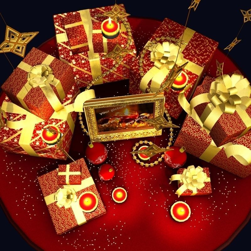2026 Christmas scene bunch of presents in a room with candles Low-poly 3D model_5