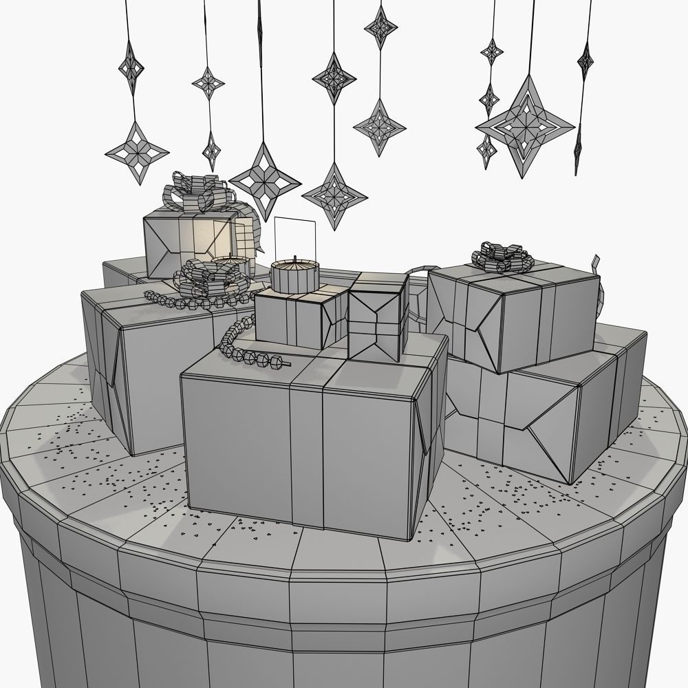 2026 Christmas scene bunch of presents in a room with candles Low-poly 3D model_18