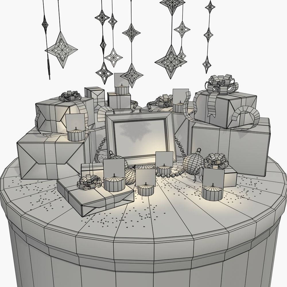 2026 Christmas scene bunch of presents in a room with candles Low-poly 3D model_16