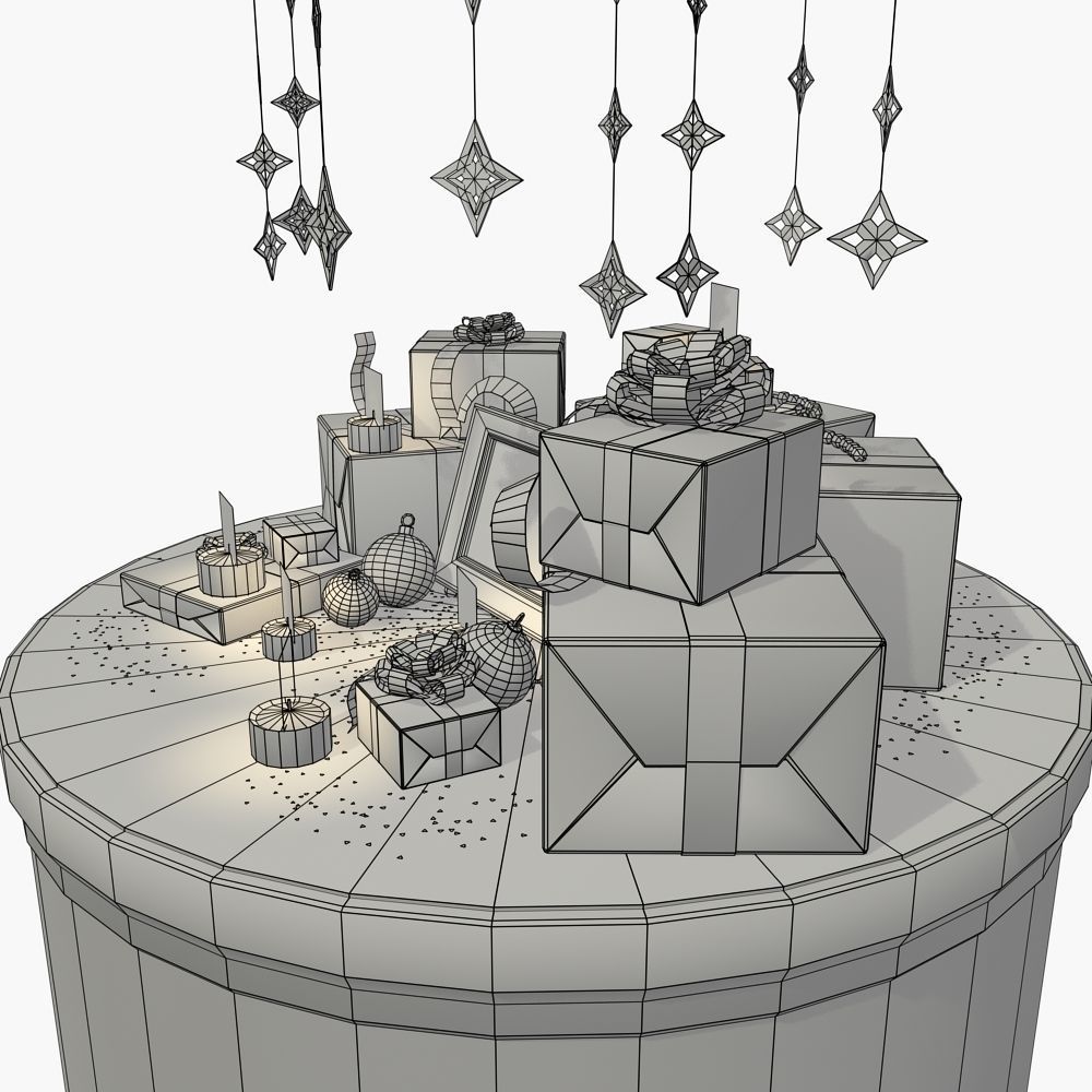 2026 Christmas scene bunch of presents in a room with candles Low-poly 3D model_20