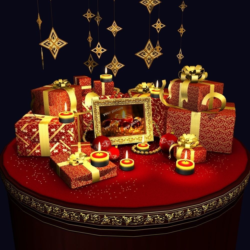 2026 Christmas scene bunch of presents in a room with candles Low-poly 3D model_11