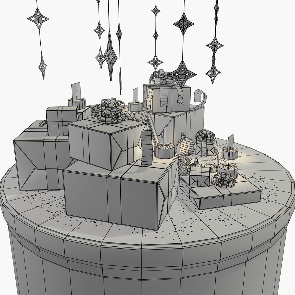 2026 Christmas scene bunch of presents in a room with candles Low-poly 3D model_17