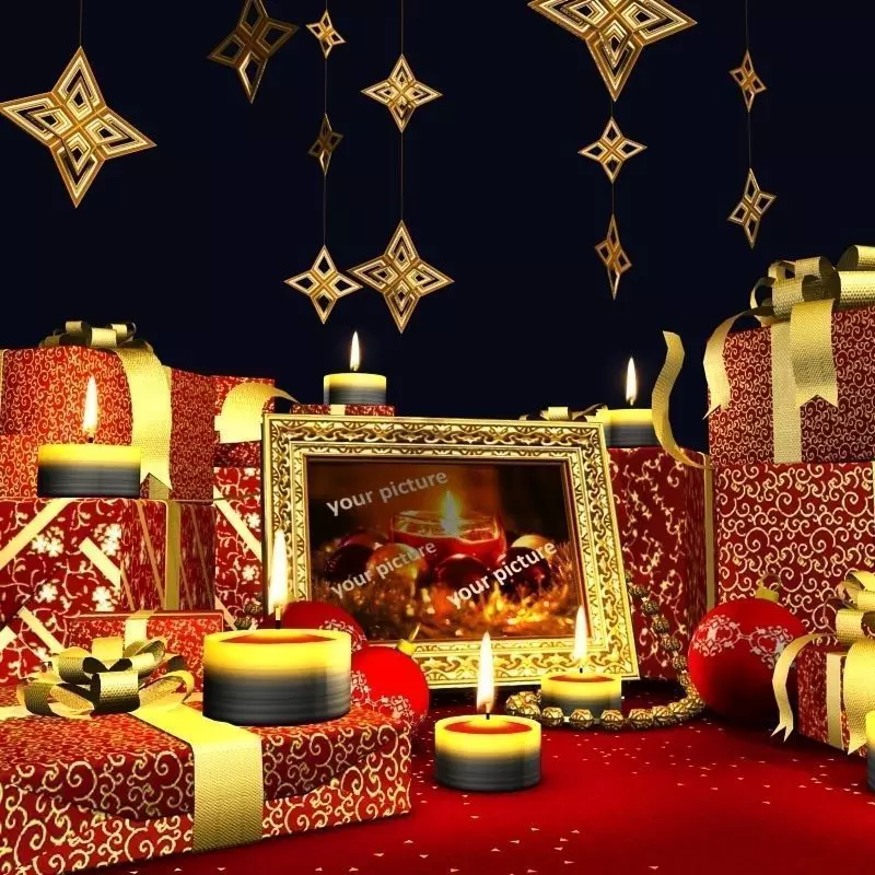 2026 Christmas scene bunch of presents in a room with candles Low-poly 3D model_0