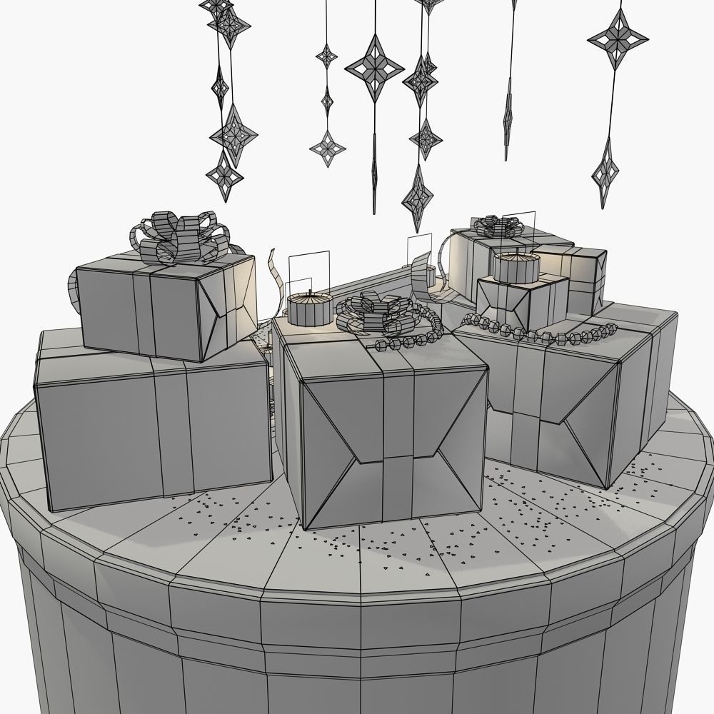 2026 Christmas scene bunch of presents in a room with candles Low-poly 3D model_19