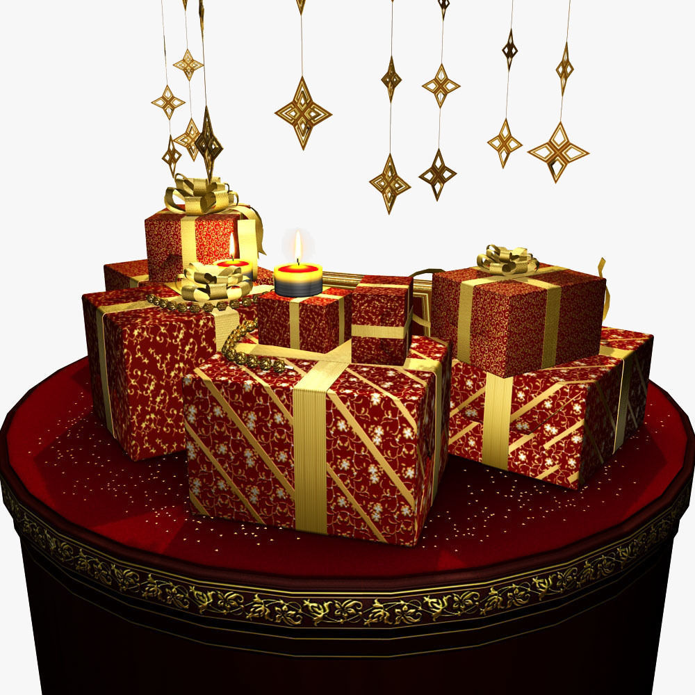 2026 Christmas scene bunch of presents in a room with candles Low-poly 3D model_8