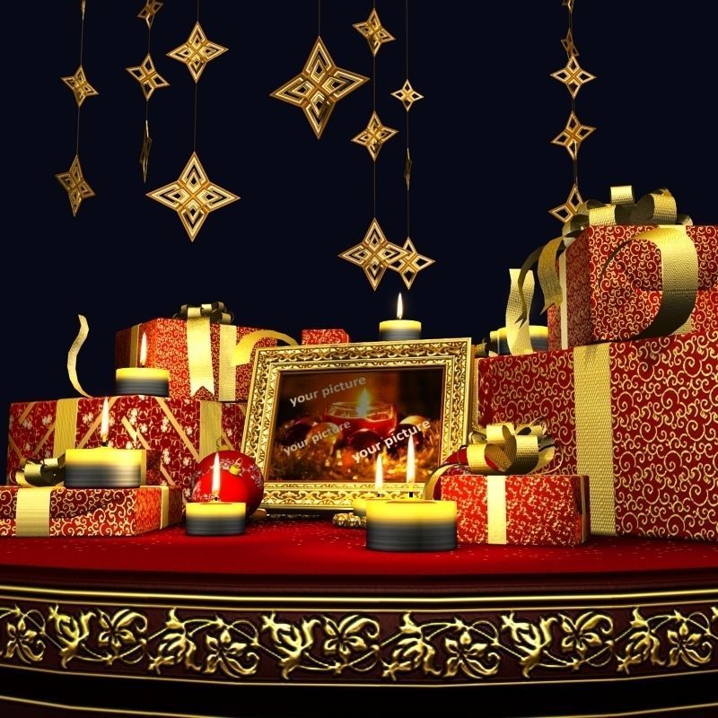 2026 Christmas scene bunch of presents in a room with candles Low-poly 3D model_4