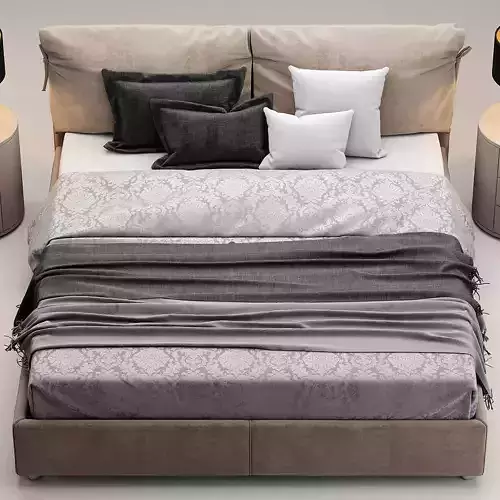Bedroom Set bed with pillows and lamps