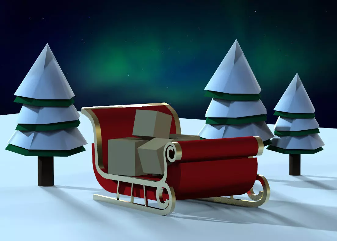 Santa Sleigh Low-poly 3D model