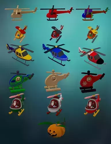 16 Toy Helicopter Pack Low-poly 3D model