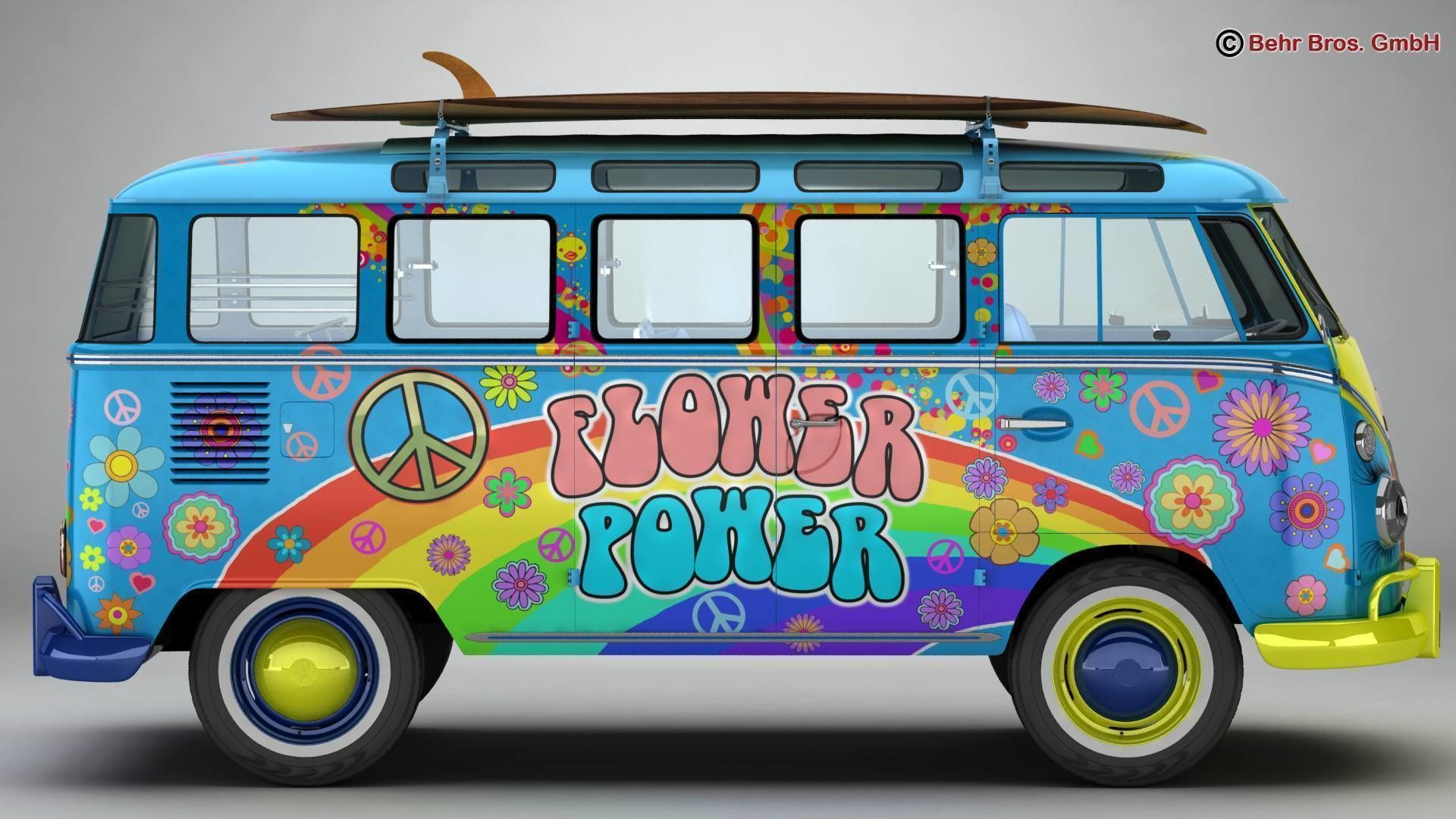 Volkswagen T1 Samba 1963 Hippie Accessories 3D model_8