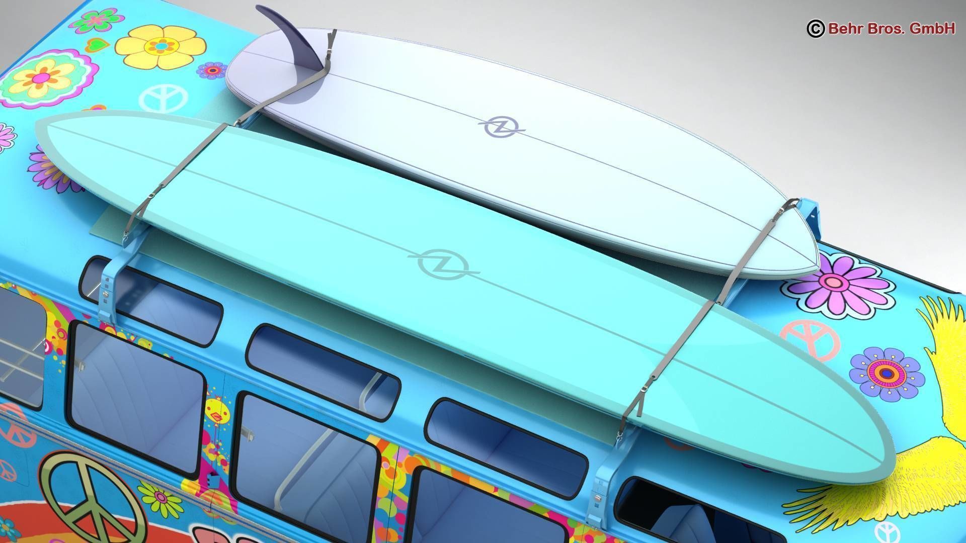 Volkswagen T1 Samba 1963 Hippie Accessories 3D model_16